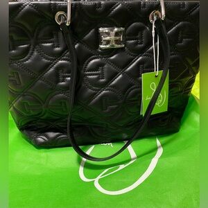 NWT Sam Edelman Black Viviana Monogram Quilt Tote Bag